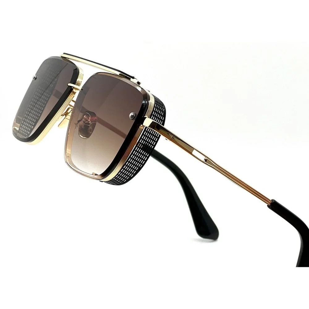 Square Aviator Sunglasses Gold Frame Brown Gradient Lens Fashion‎ Shades Classy
